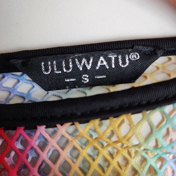 Uluwatu Color Mesh Netted See Through Beach Coverup Top Dress Long Sleeve Sz S - Picture 12 of 13